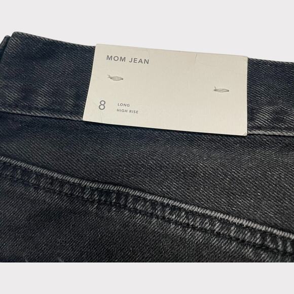 American Eagle Mom Jean Black Distressed 8 Long NWT High Waist Tapered Leg - Picture 7 of 12